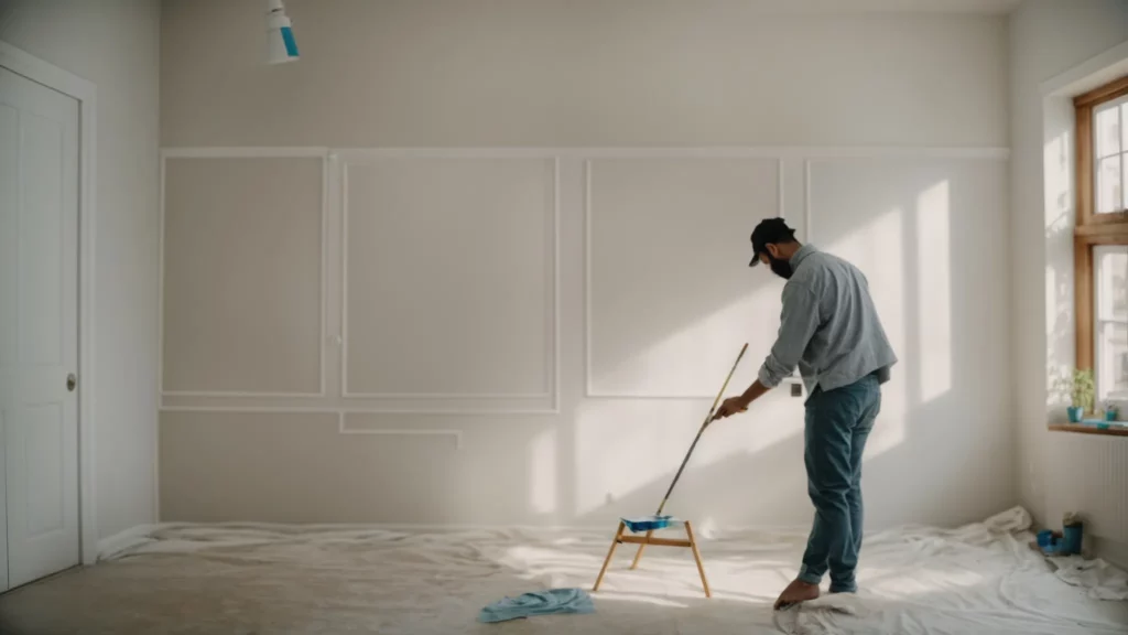 a person painting a wall in a bright, empty room to prepare the house for sale.