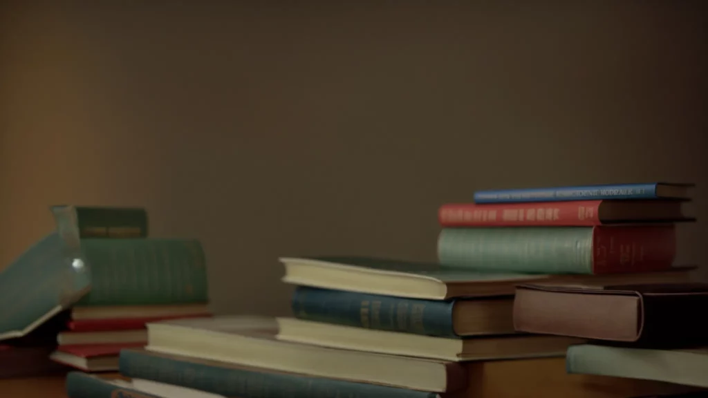 a stack of textbooks beside a piggy bank on a desk.