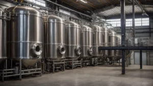 a row of large stainless steel tanks in an industrial setting, dedicated for storing and supplying liquid nitrogen.