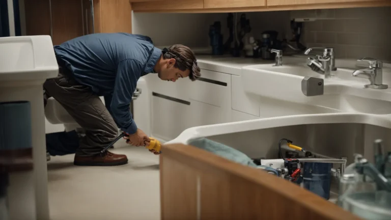 a plumber uses advanced equipment to inspect under a sink for leaks.