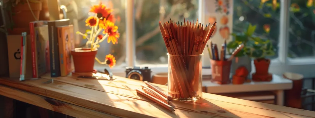 a desk adorned with the apple pencils twig pencil collection, showcasing eco-conscious design and sustainable craftsmanship.