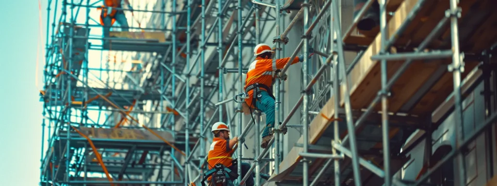 a group of workers rigging up scaffolding with the supreme scaffolding logo prominently displayed.