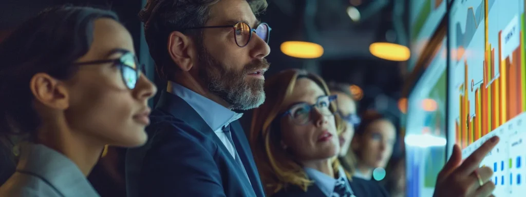 a group of business professionals look at a chart showing the environmental benefits of the sustainable twig pencil collection.