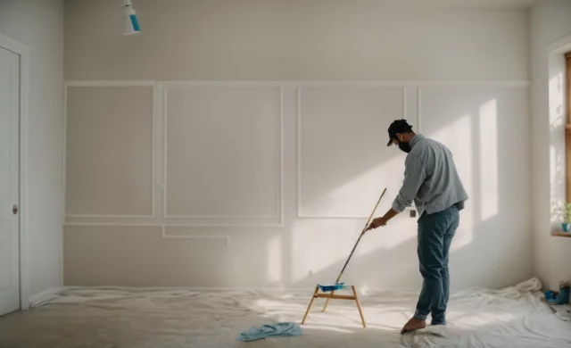 a person painting a wall in a bright, empty room to prepare the house for sale.